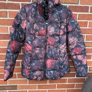 Athleta Floral Puffer Jacket - Black and Red